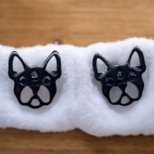 Frenchie Stainless Steel French Bulldog Black Earrings Dog Mom Pierced Jewelry